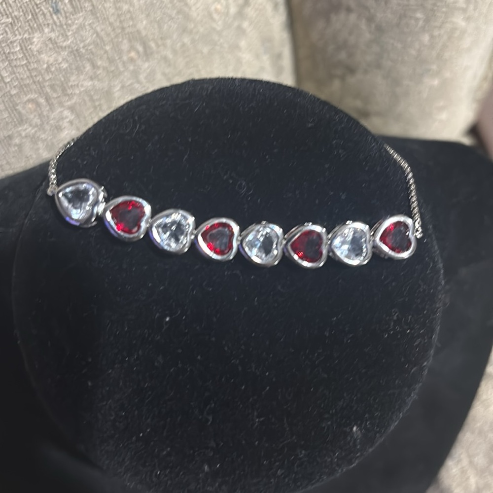 - MWT Sterling Silver 925  Ruby Red heart stones Adjustable Bracelet MSRP …